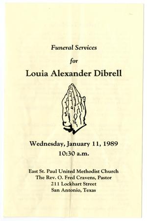 Primary view of object titled '[Funeral Program for Louia Alexander Dibrell, January 11, 1989]'.