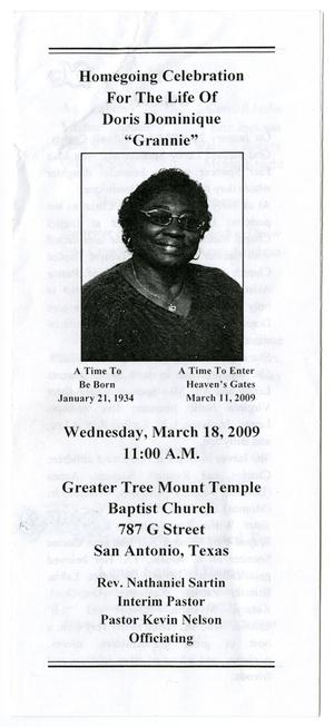 Primary view of object titled '[Funeral Program for Doris Dominique, March 18, 2009]'.