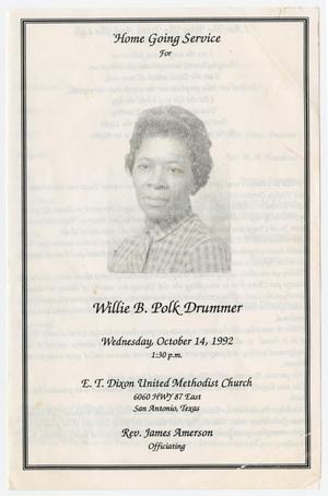 Primary view of object titled '[Funeral Program for Willie B. Pork Drummer, October 14, 1992]'.