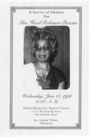 Primary view of object titled '[Funeral Program for Hazel Robinson Duncan, June 10, 1998]'.