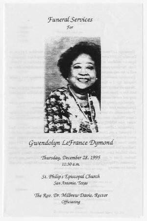 Primary view of object titled '[Funeral Program for Gwendolyn LeFrance Dymond, December 28, 1995]'.