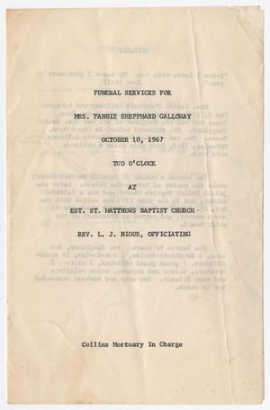 Primary view of object titled '[Funeral Program for Fannie Shepphard Galloway, October 10, 1967]'.