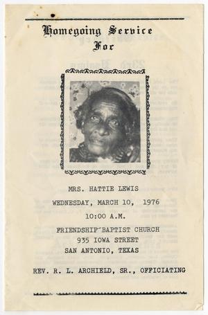 Primary view of object titled '[Funeral Program for Hattie Lewis, March 10, 1976]'.