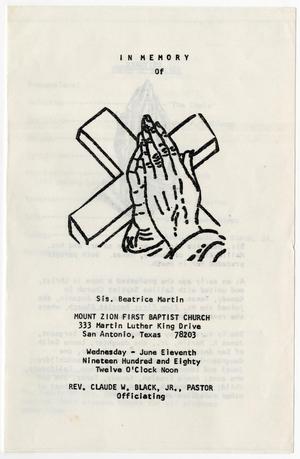 Primary view of object titled '[Funeral Program for Beatrice Martin, June 11, 1980]'.