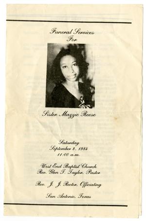 Primary view of object titled '[Funeral Program for Mazzie Reese, September 8, 1984]'.