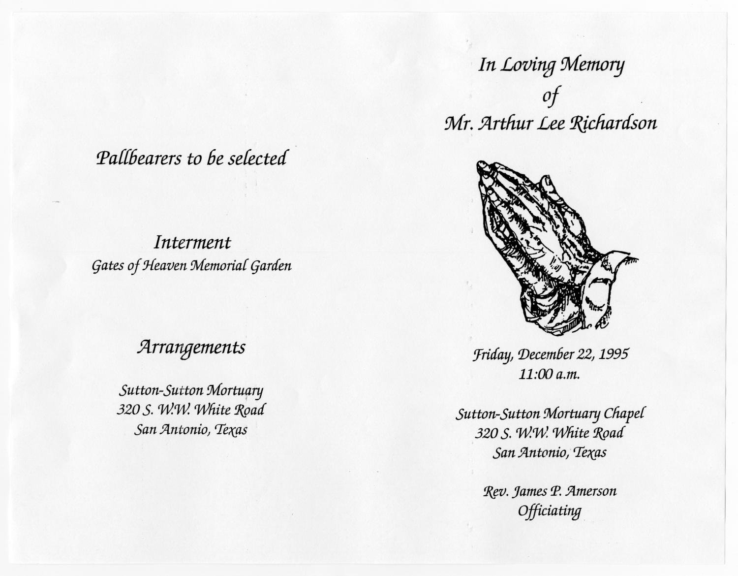 [Funeral Program for Arthur Lee Richardson, December 22, 1995]
                                                
                                                    [Sequence #]: 3 of 3
                                                