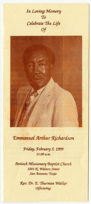 Primary view of object titled '[Funeral Program for Emmanuel Arthur Richardson, February 5, 1999]'.