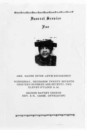 Primary view of object titled '[Funeral Program for Maude Ester Lewis Richardson, December 27, 1972]'.