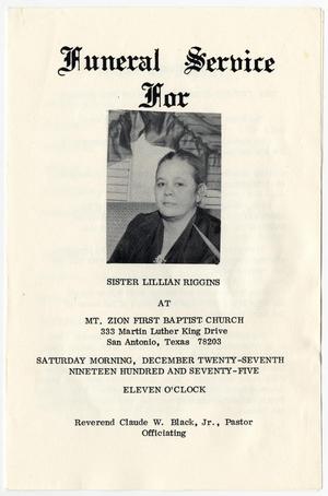 Primary view of object titled '[Funeral Program for Lillian Riggins, December 27, 1975]'.