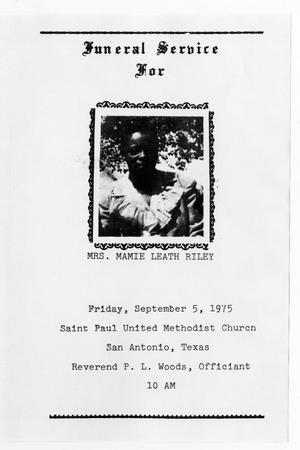 Primary view of object titled '[Funeral Program for Mamie Leath Riley, September 5, 1975]'.