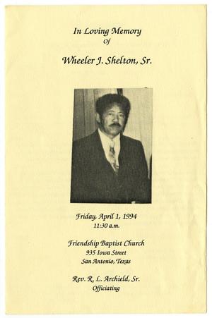Primary view of object titled '[Funeral Program for Wheeler J. Shelton, Sr., April 1, 1994]'.