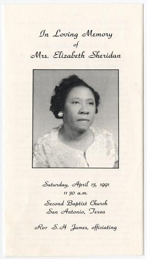 Primary view of object titled '[Funeral Program for Elizabeth Sheridan, April 13, 1991]'.