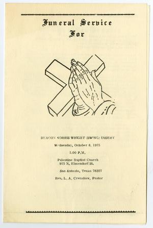 Primary view of object titled '[Funeral Program for Deacon Norris Wright Ussery, October 8, 1975]'.