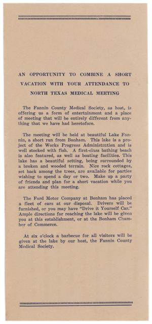 Primary view of object titled '[Brochure for the North Texas Medical Meeting]'.