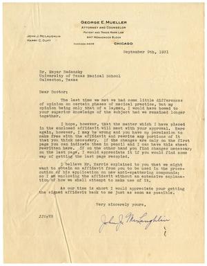 Primary view of object titled '[Letter from John J. McLaughlin to Dr. Meyer Bodansky - September 9, 1931]'.