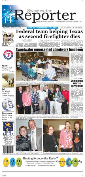 Primary view of Sweetwater Reporter (Sweetwater, Tex.), Vol. 113, No. 136, Ed. 1 Thursday, April 21, 2011