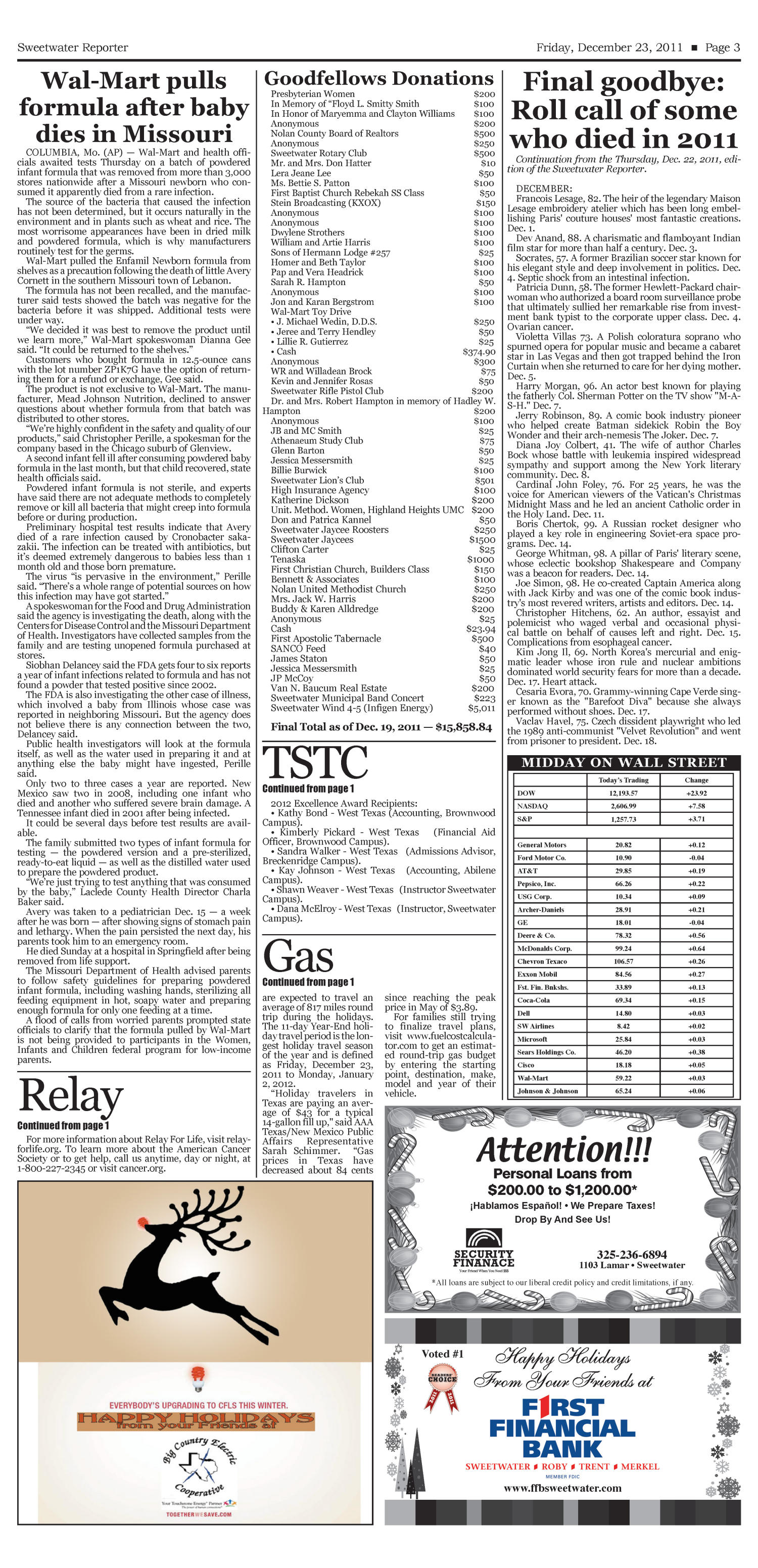 Sweetwater Reporter (Sweetwater, Tex.), Vol. 113, No. 342, Ed. 1 Friday, December 23, 2011
                                                
                                                    [Sequence #]: 3 of 12
                                                