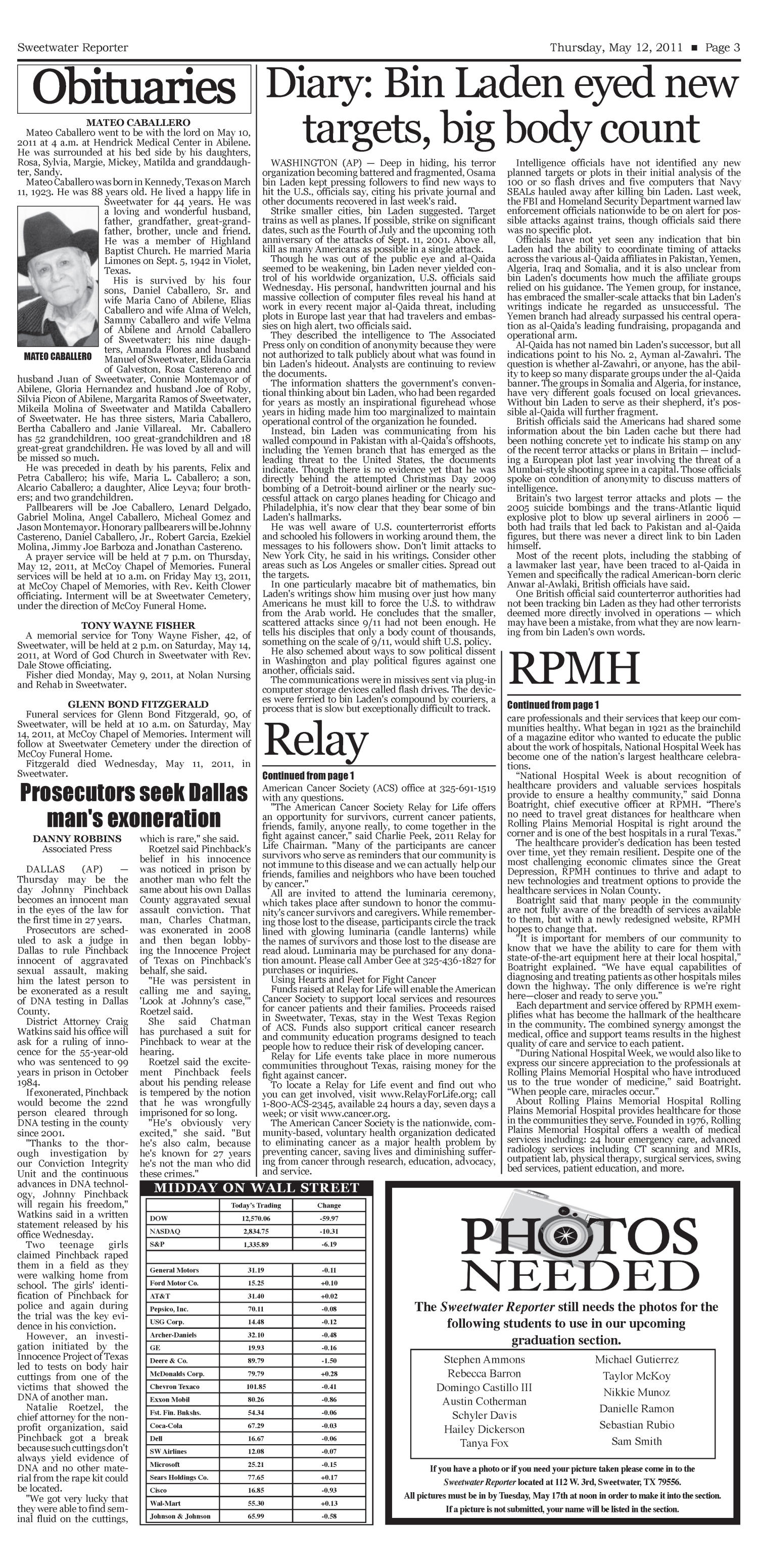 Sweetwater Reporter (Sweetwater, Tex.), Vol. 113, No. 154, Ed. 1 Thursday, May 12, 2011
                                                
                                                    [Sequence #]: 3 of 10
                                                