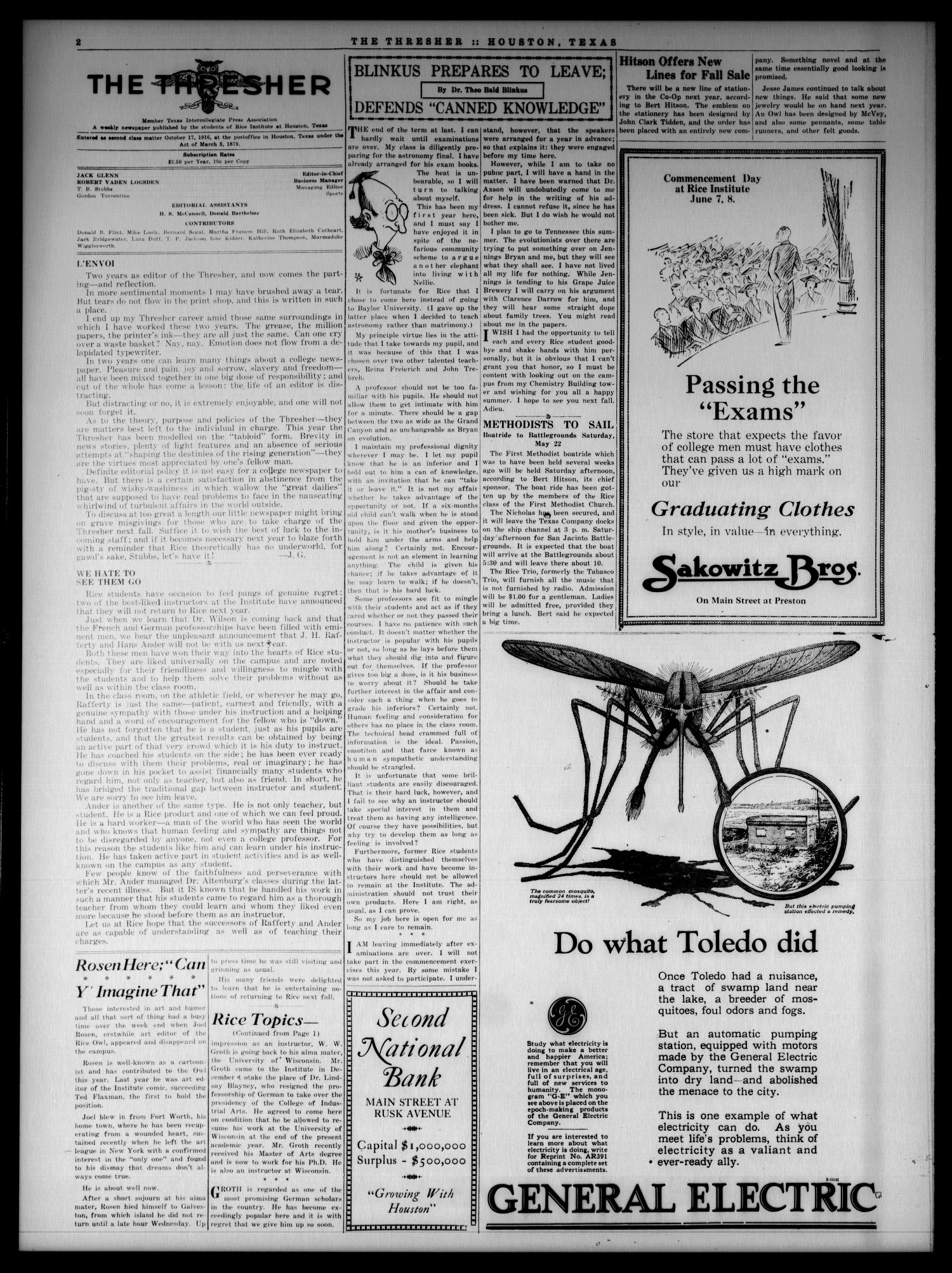 The Thresher (Houston, Tex.), Vol. 10, No. 32, Ed. 1 Friday, May 22, 1925
                                                
                                                    [Sequence #]: 2 of 4
                                                