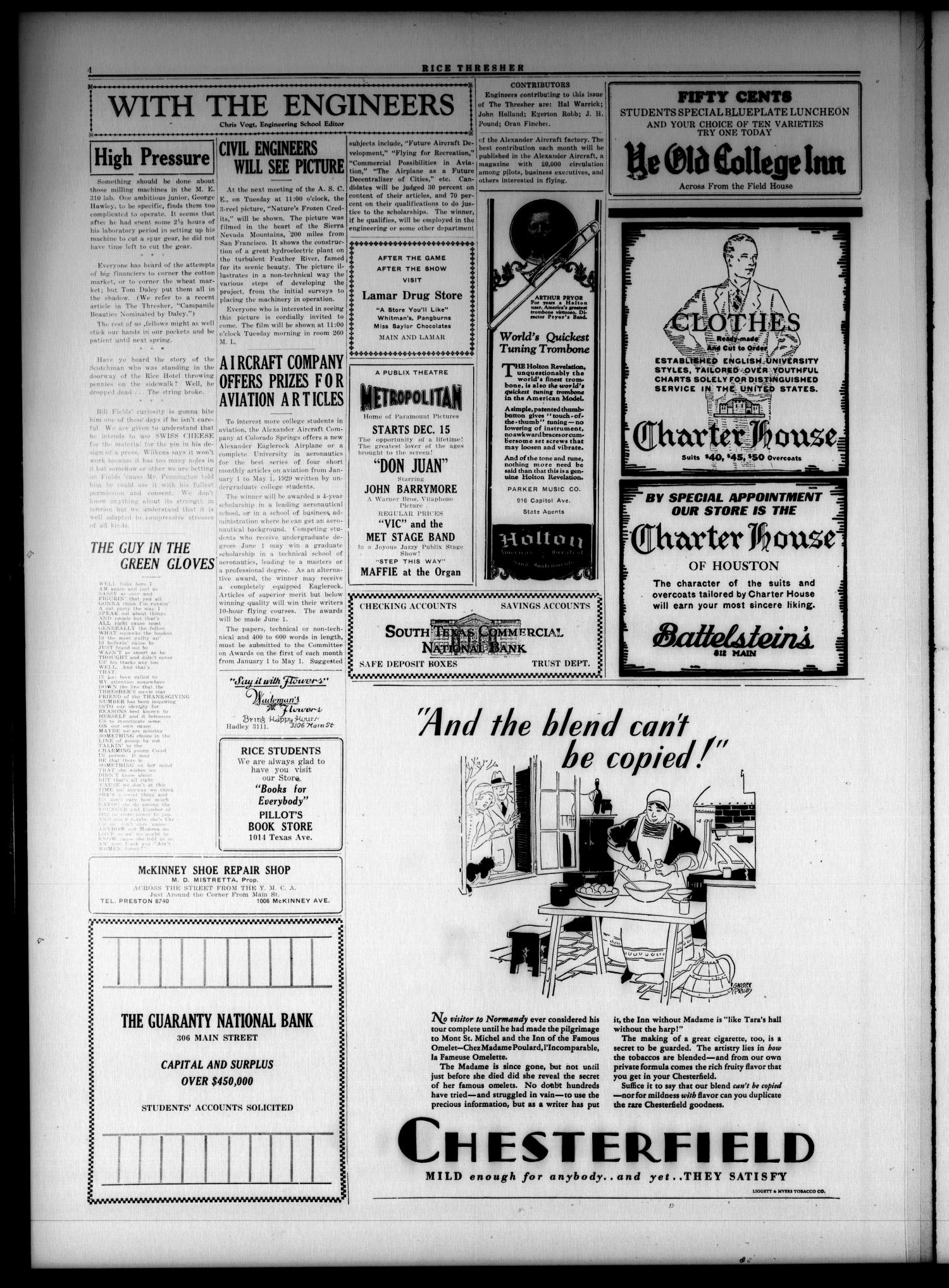 The Thresher (Houston, Tex.), Vol. 14, No. 12, Ed. 1 Friday, December 14, 1928
                                                
                                                    [Sequence #]: 4 of 4
                                                