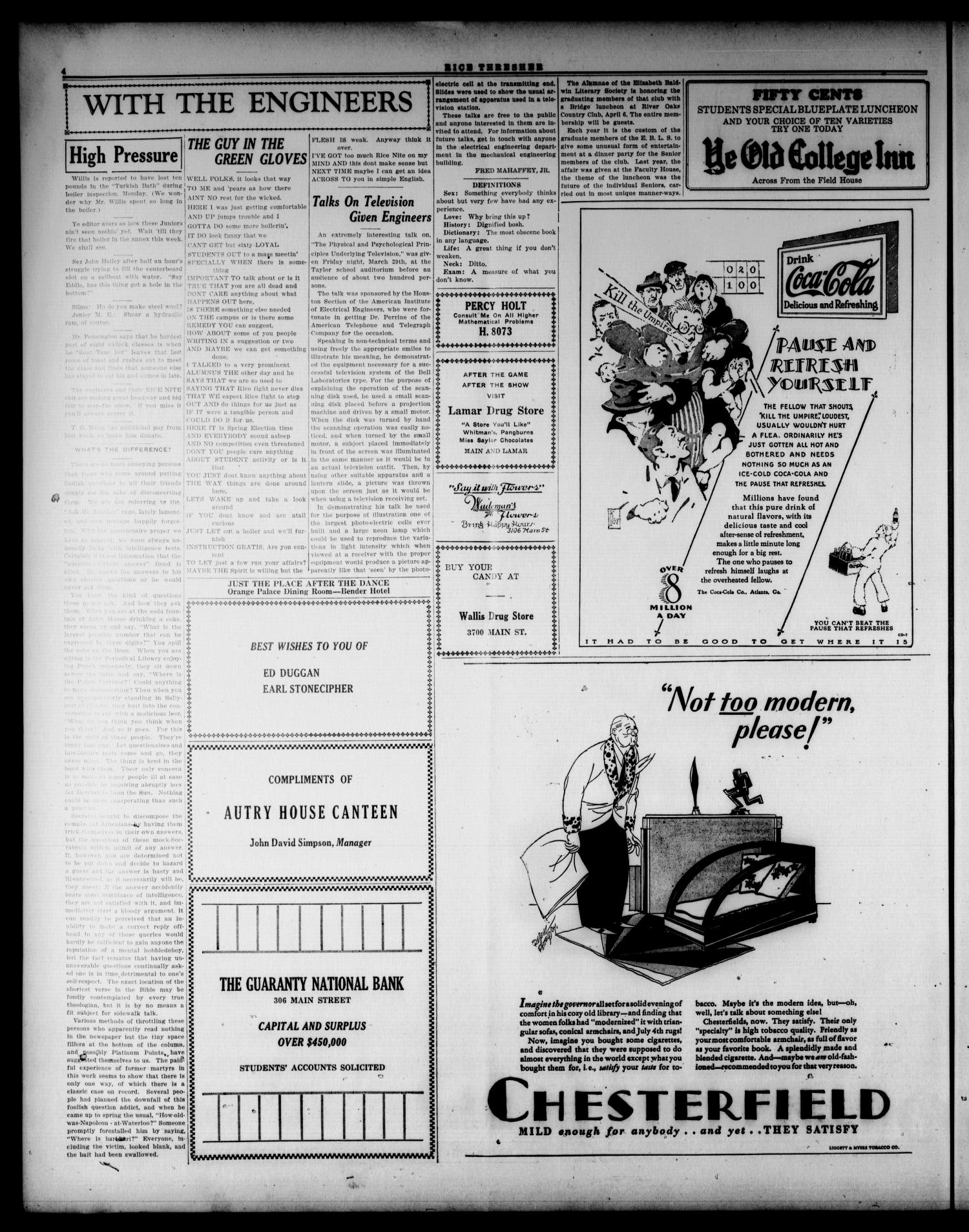 The Thresher (Houston, Tex.), Vol. 14, No. 24, Ed. 1 Friday, April 5, 1929
                                                
                                                    [Sequence #]: 4 of 4
                                                