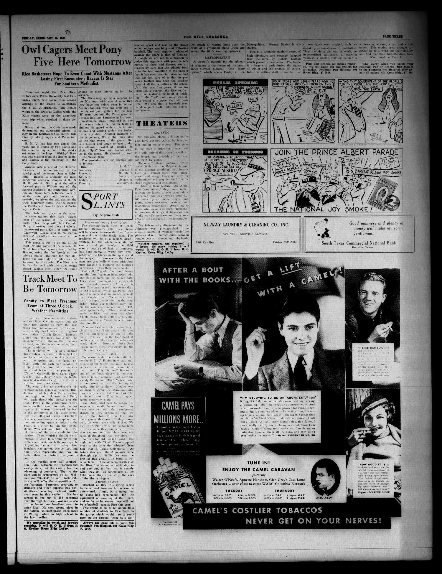 The Thresher (Houston, Tex.), Vol. 20, No. 18, Ed. 1 Friday, February 15, 1935
                                                
                                                    [Sequence #]: 3 of 4
                                                