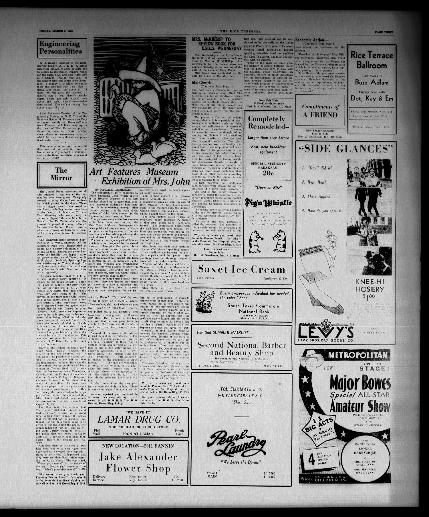 The Thresher (Houston, Tex.), Vol. 21, No. 19, Ed. 1 Friday, March 6, 1936
                                                
                                                    [Sequence #]: 3 of 4
                                                