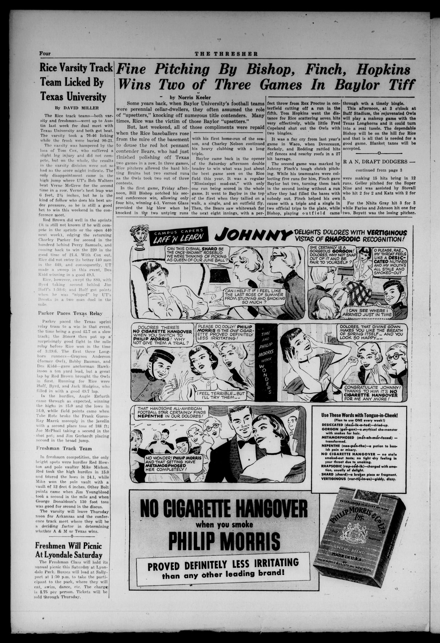 The Rice Thresher (Houston, Tex.), Vol. 36, No. 57, Ed. 1 Wednesday, May 11, 1949
                                                
                                                    [Sequence #]: 4 of 4
                                                