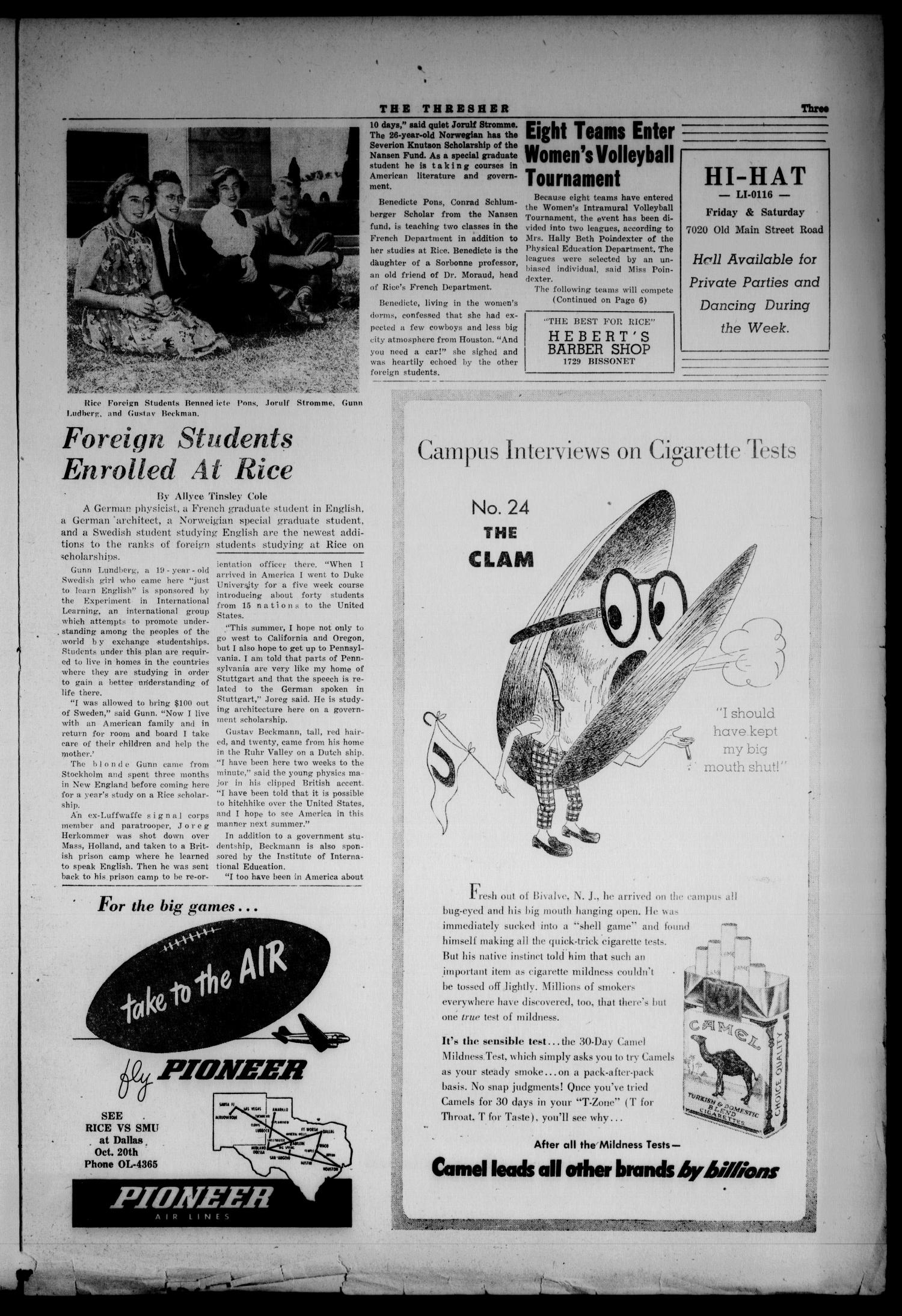 The Thresher (Houston, Tex.), Vol. 39, No. 4, Ed. 1 Friday, October 12, 1951
                                                
                                                    [Sequence #]: 3 of 6
                                                