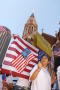 Photograph: [Protesters and American flags]