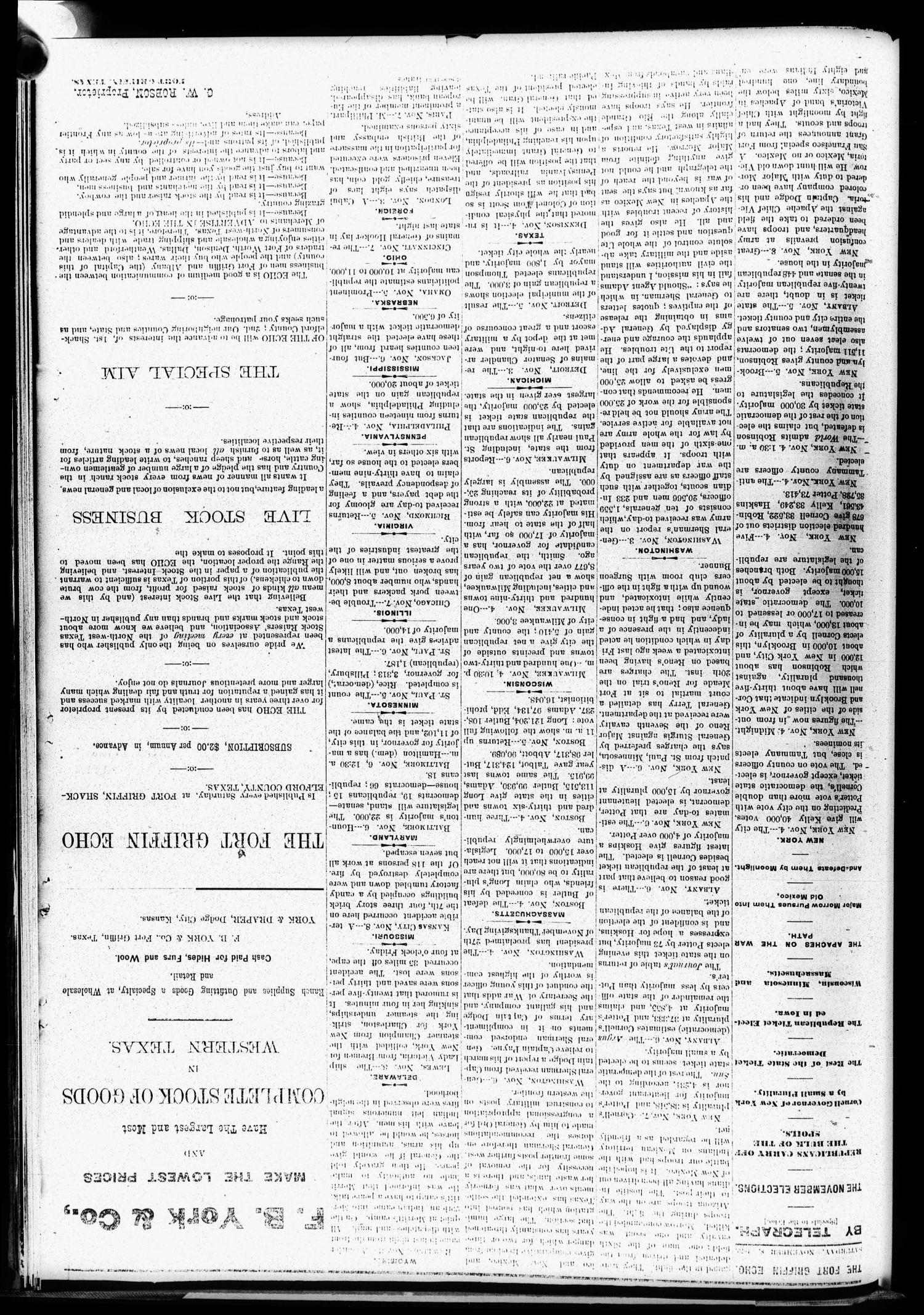 Fort Griffin Echo (Fort Griffin, Tex.), Vol. 1, No. 45, Ed. 1 Saturday, November 8, 1879
                                                
                                                    [Sequence #]: 2 of 3
                                                