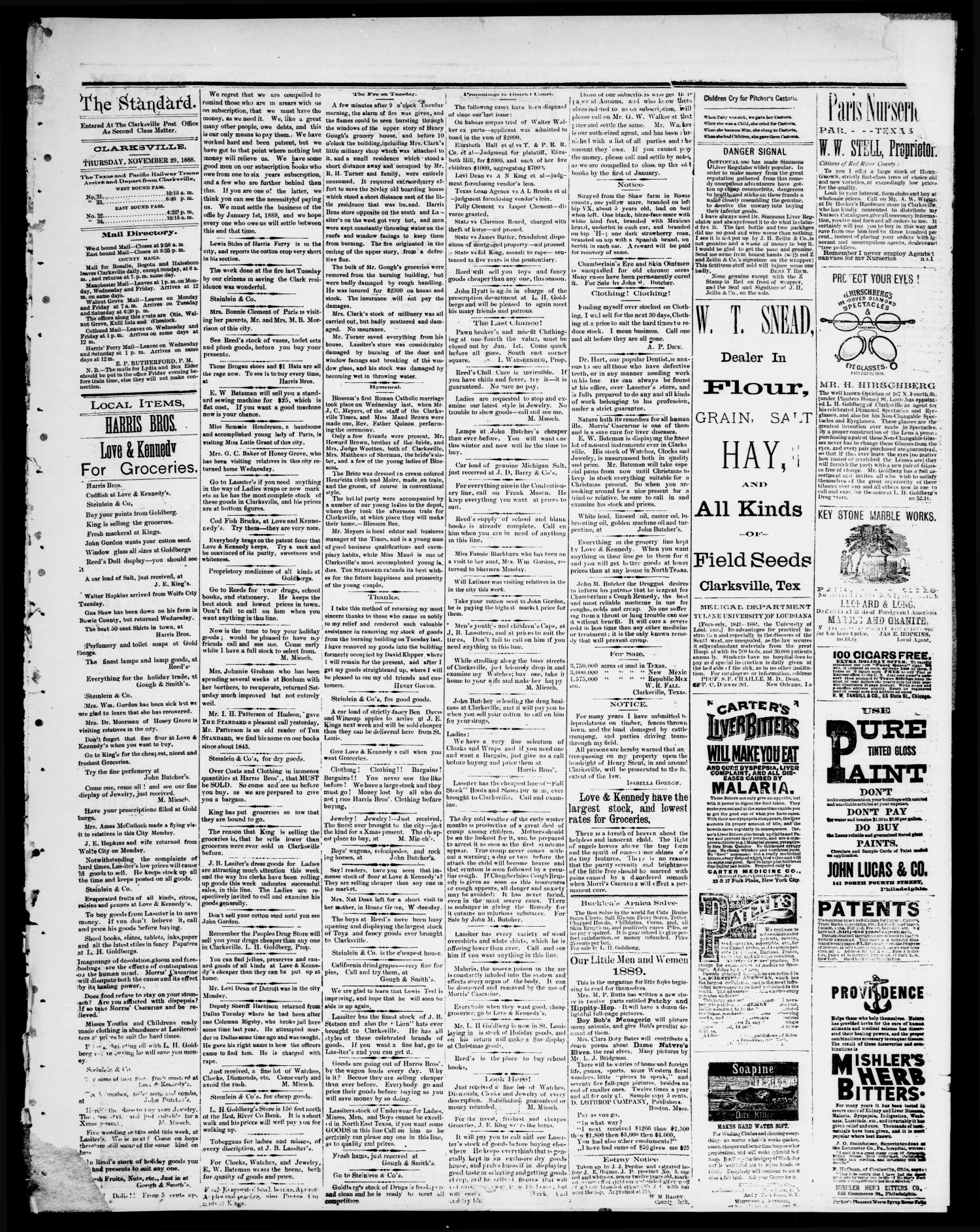 The Standard (Clarksville, Tex.), Vol. 10, No. 2, Ed. 1 Thursday, December 6, 1888
                                                
                                                    [Sequence #]: 3 of 4
                                                