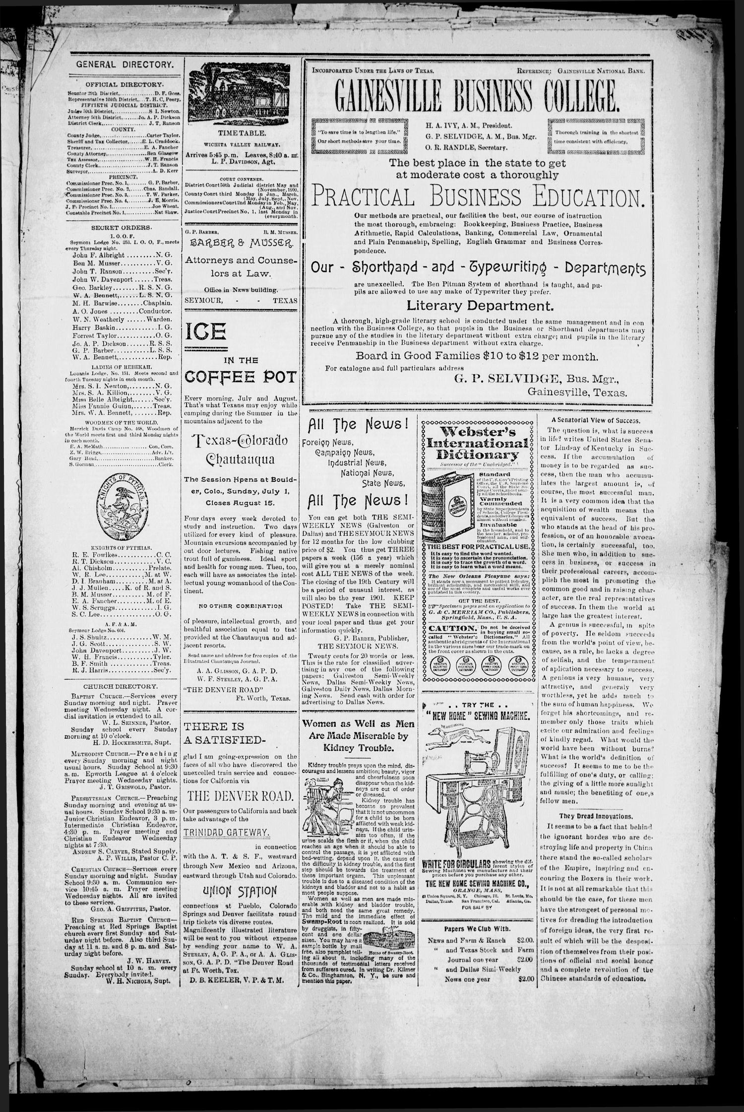 The Seymour News (Seymour, Tex.), Vol. 11, No. 41, Ed. 1 Friday, August 24, 1900
                                                
                                                    [Sequence #]: 3 of 8
                                                