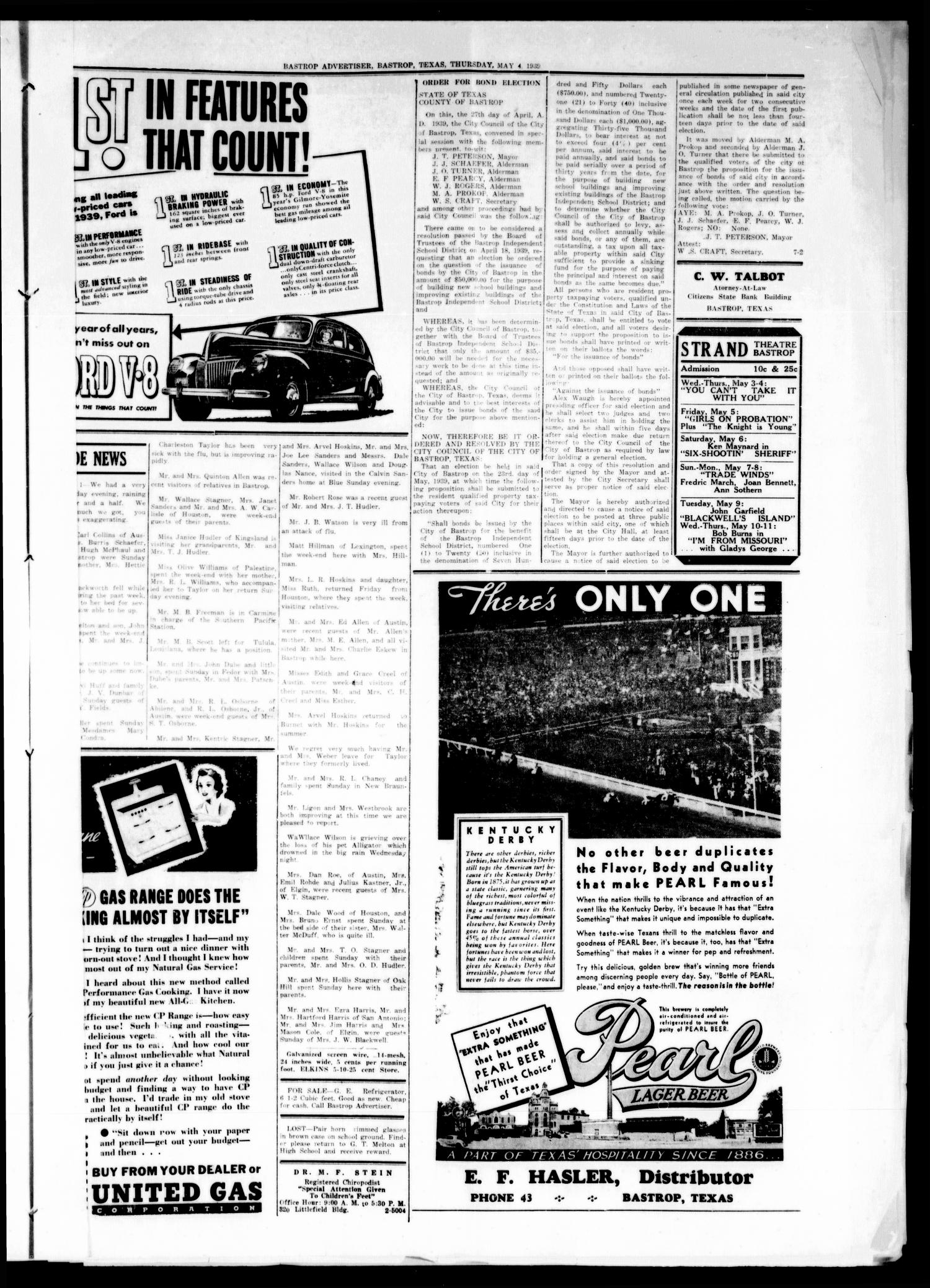 Bastrop Advertiser (Bastrop, Tex.), Vol. 86, No. 7, Ed. 1 Thursday, May 4, 1939
                                                
                                                    [Sequence #]: 3 of 6
                                                