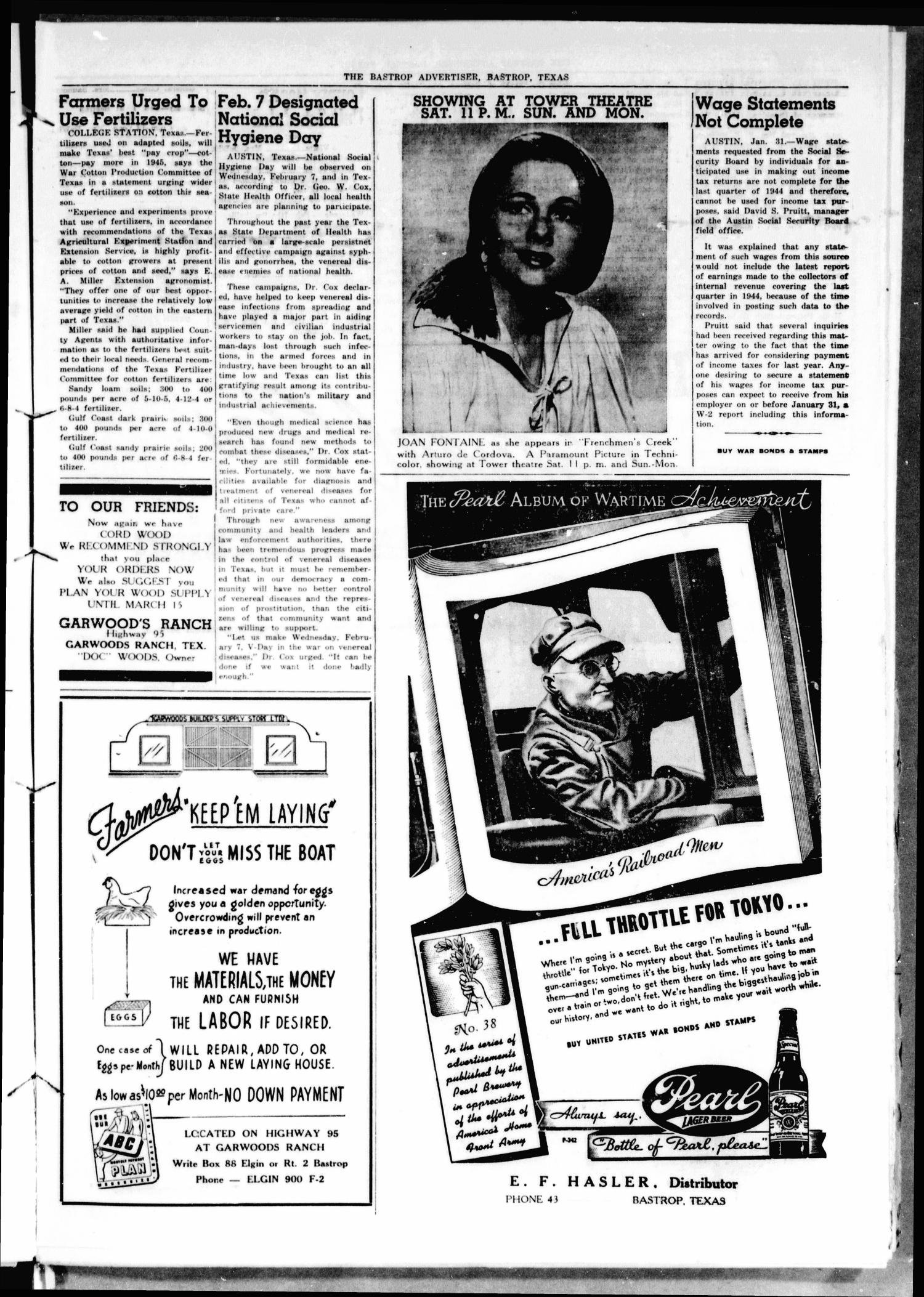 Bastrop Advertiser (Bastrop, Tex.), Vol. 91, No. 46, Ed. 1 Thursday, February 1, 1945
                                                
                                                    [Sequence #]: 3 of 8
                                                