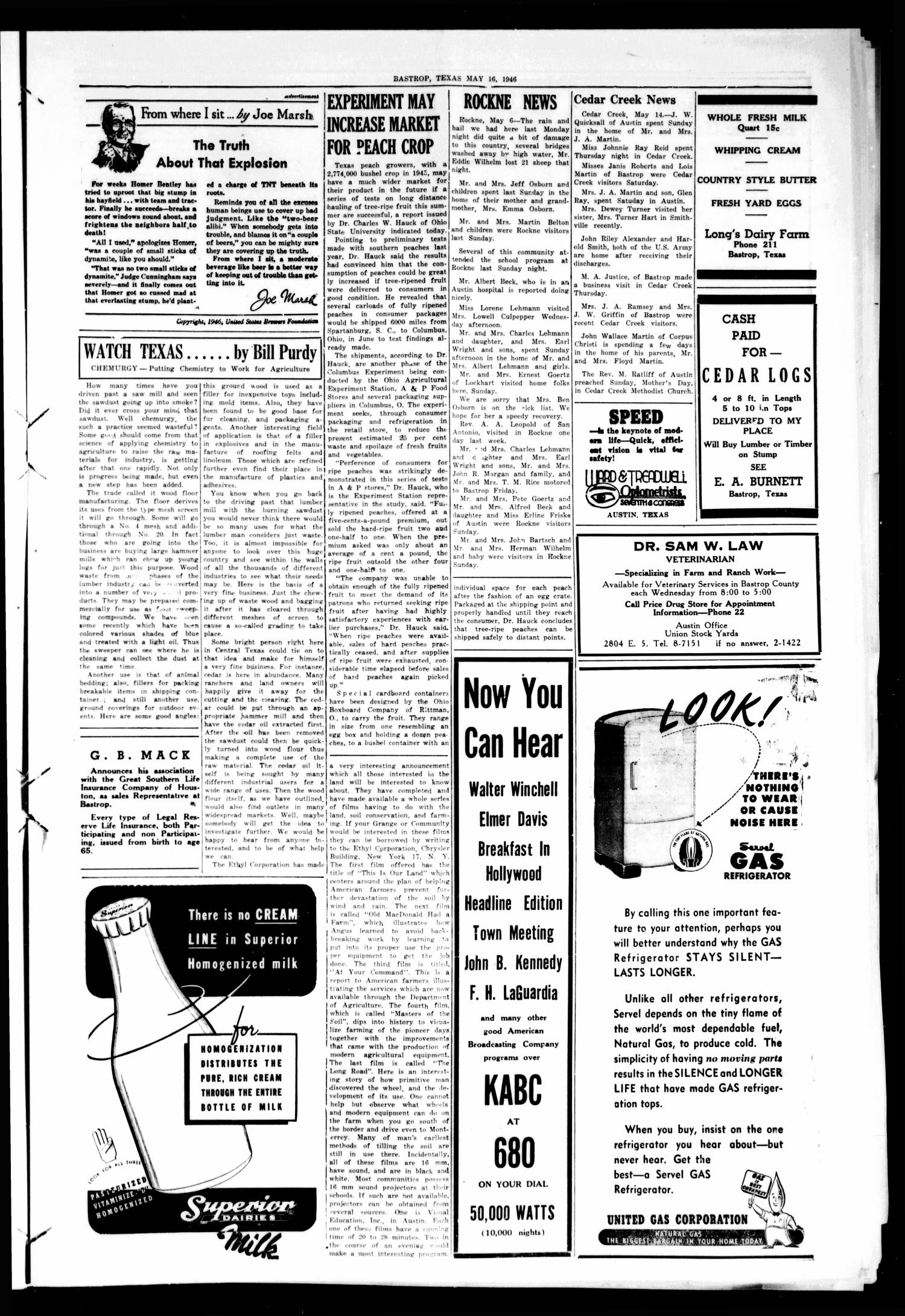 Bastrop Advertiser (Bastrop, Tex.), Vol. 93, No. 9, Ed. 1 Thursday, May 16, 1946
                                                
                                                    [Sequence #]: 3 of 8
                                                