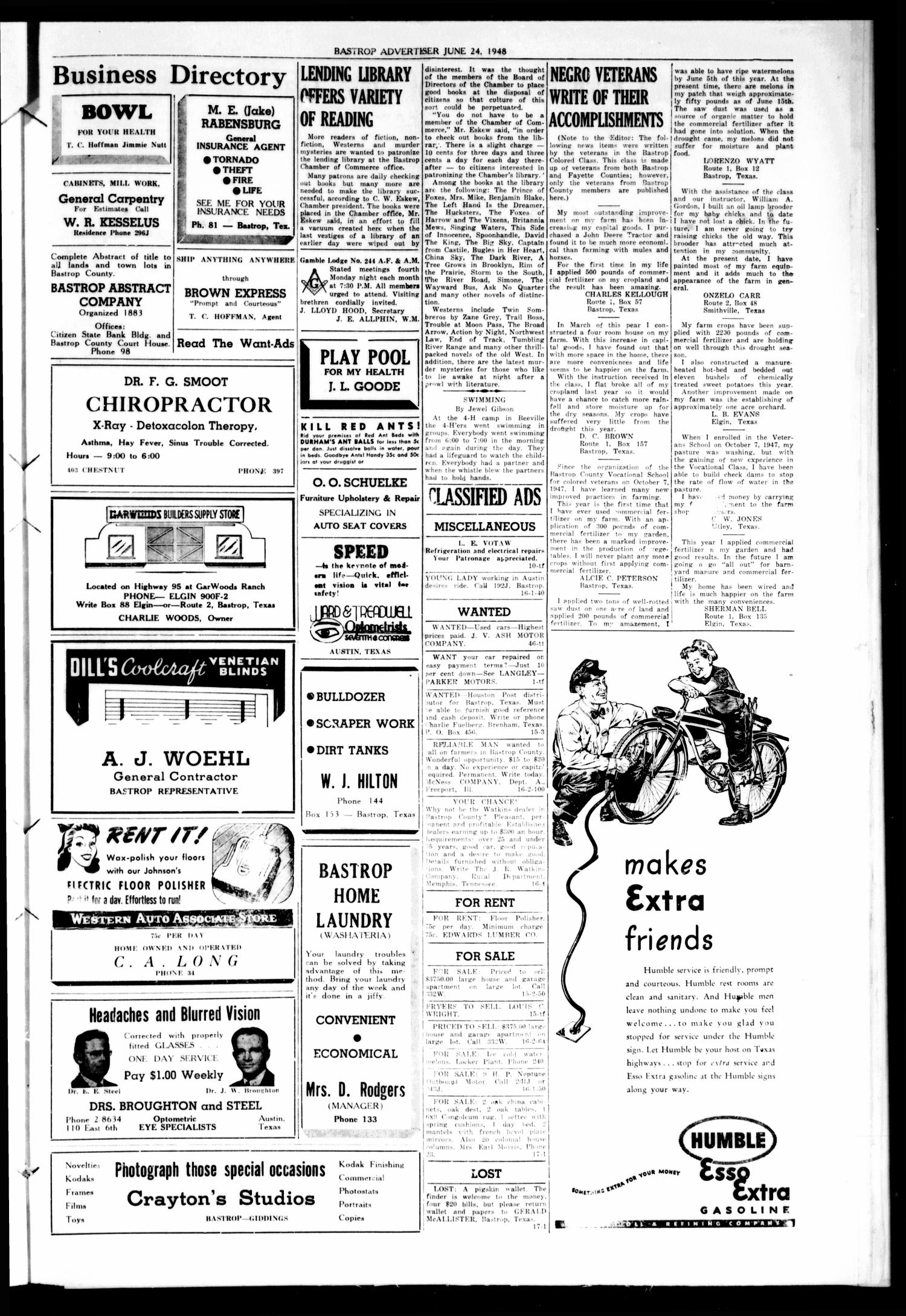 Bastrop Advertiser (Bastrop, Tex.), Vol. 96, No. 17, Ed. 1 Thursday, June 24, 1948
                                                
                                                    [Sequence #]: 7 of 8
                                                