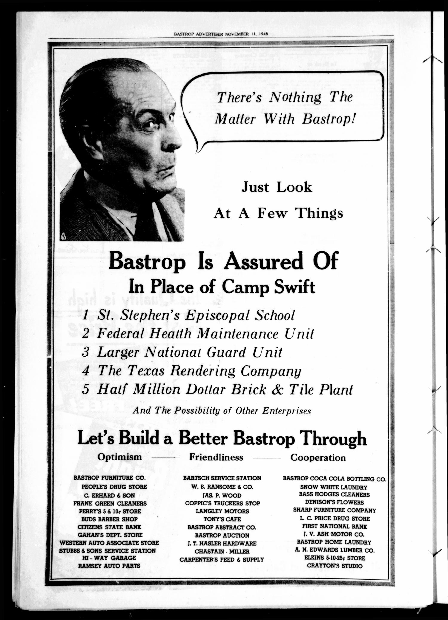 Bastrop Advertiser (Bastrop, Tex.), Vol. 96, No. 37, Ed. 1 Thursday, November 11, 1948
                                                
                                                    [Sequence #]: 4 of 8
                                                