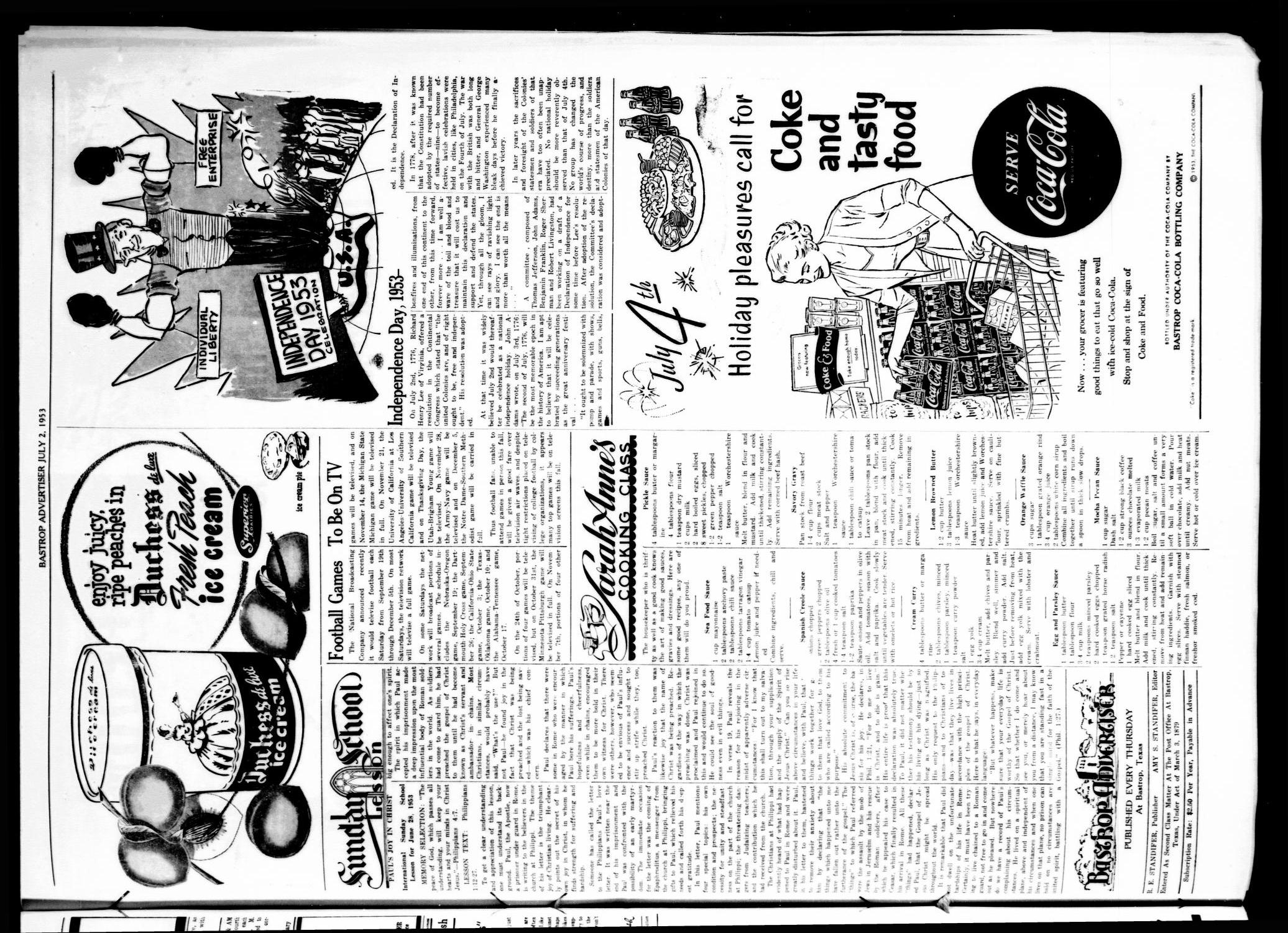 Bastrop Advertiser (Bastrop, Tex.), Vol. 101, No. 18, Ed. 1 Thursday, July 2, 1953
                                                
                                                    [Sequence #]: 3 of 8
                                                