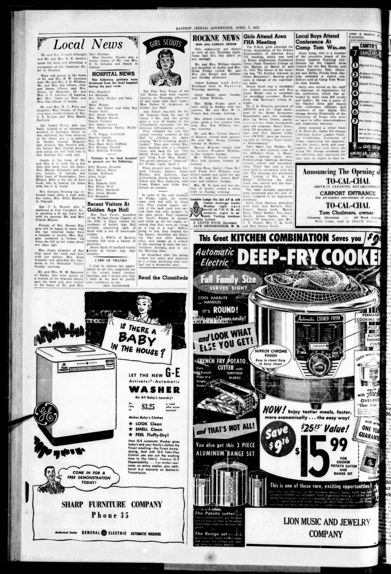 Bastrop Advertiser (Bastrop, Tex.), Vol. 103, No. 6, Ed. 1 Thursday, April 7, 1955
                                                
                                                    [Sequence #]: 10 of 10
                                                