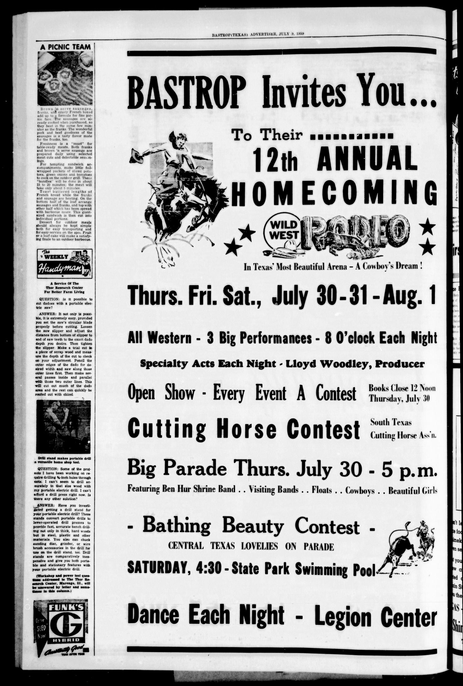 Bastrop Advertiser (Bastrop, Tex.), Vol. 107, No. 19, Ed. 1 Thursday, July 9, 1959
                                                
                                                    [Sequence #]: 6 of 8
                                                