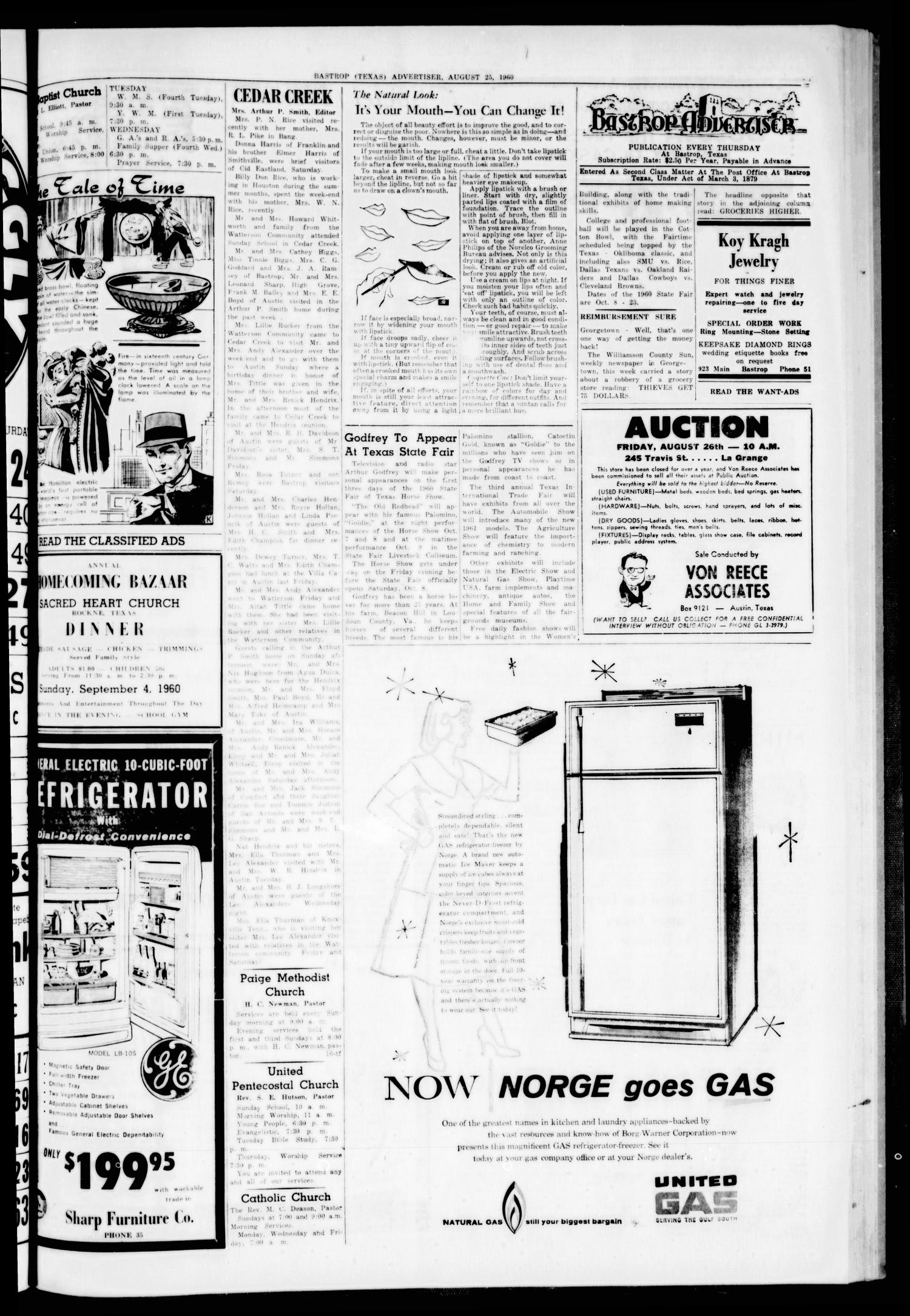 Bastrop Advertiser (Bastrop, Tex.), Vol. 108, No. 26, Ed. 1 Thursday, August 25, 1960
                                                
                                                    [Sequence #]: 3 of 8
                                                