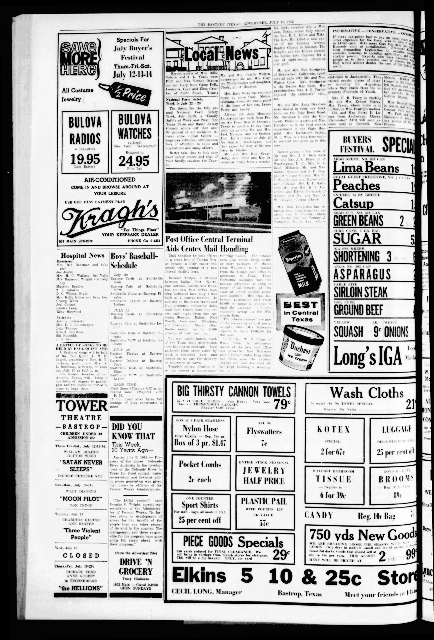 Bastrop Advertiser (Bastrop, Tex.), Vol. 110, No. 20, Ed. 1 Thursday, July 12, 1962
                                                
                                                    [Sequence #]: 4 of 8
                                                