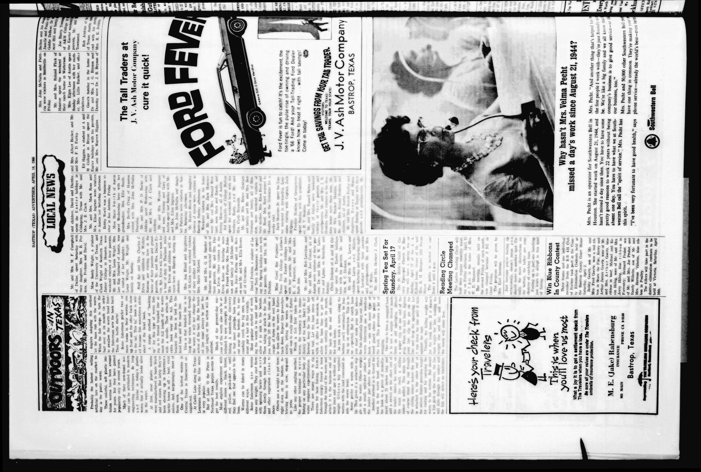 Bastrop Advertiser (Bastrop, Tex.), Vol. 114, No. 7, Ed. 1 Thursday, April 14, 1966
                                                
                                                    [Sequence #]: 6 of 8
                                                