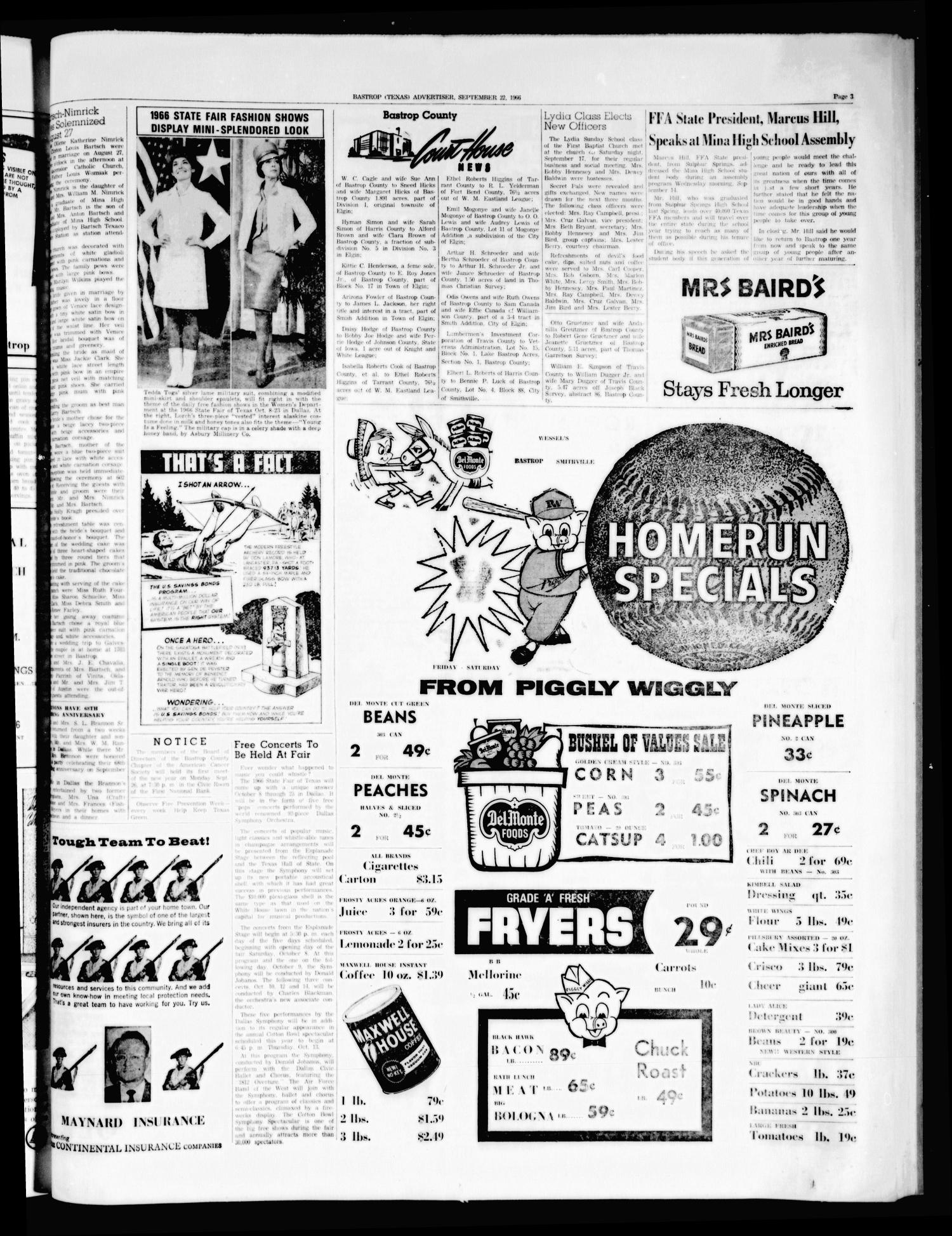 Bastrop Advertiser (Bastrop, Tex.), Vol. 114, No. 30, Ed. 1 Thursday, September 22, 1966
                                                
                                                    [Sequence #]: 3 of 8
                                                