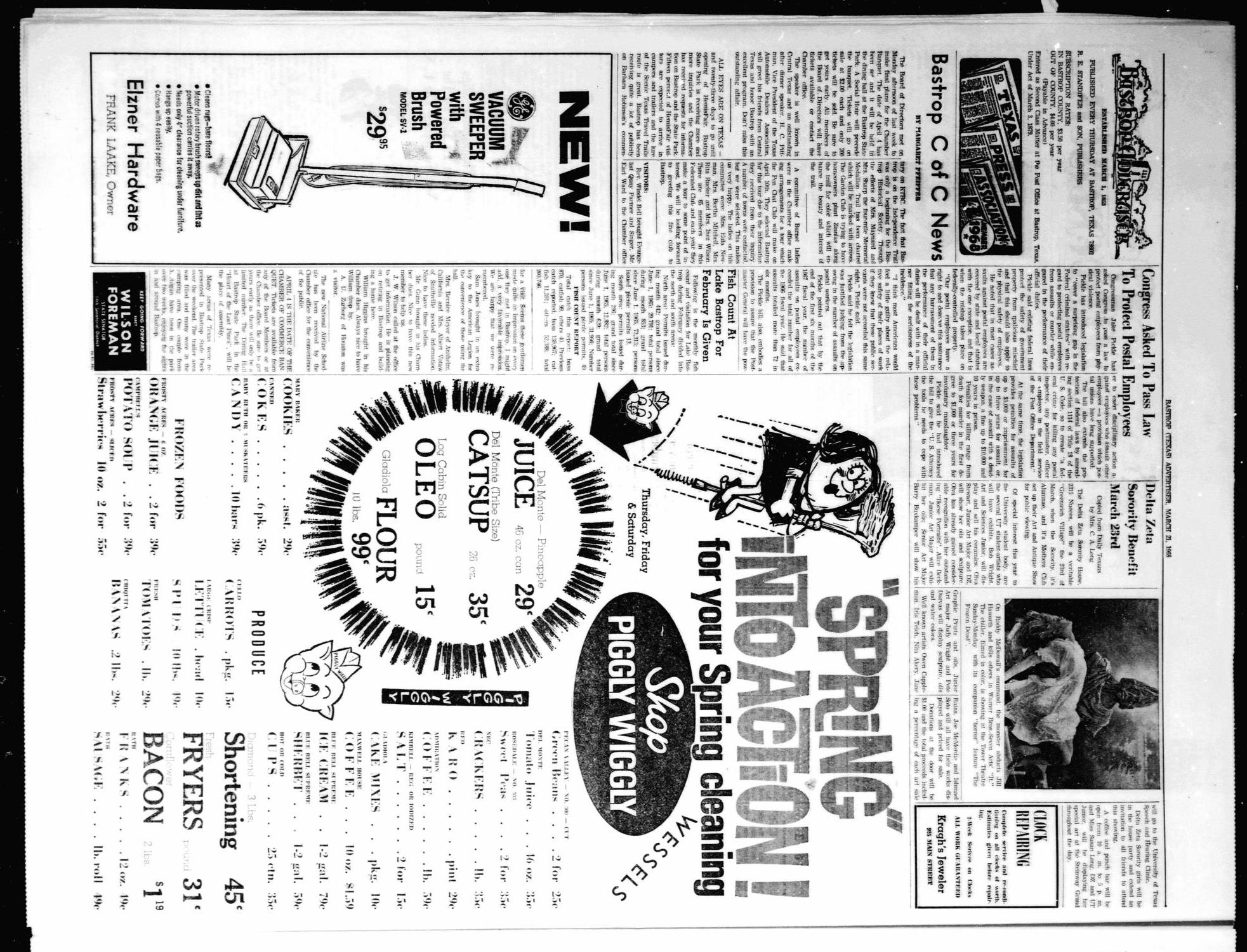 Bastrop Advertiser (Bastrop, Tex.), Vol. [115], No. 3, Ed. 1 Thursday, March 21, 1968
                                                
                                                    [Sequence #]: 2 of 8
                                                