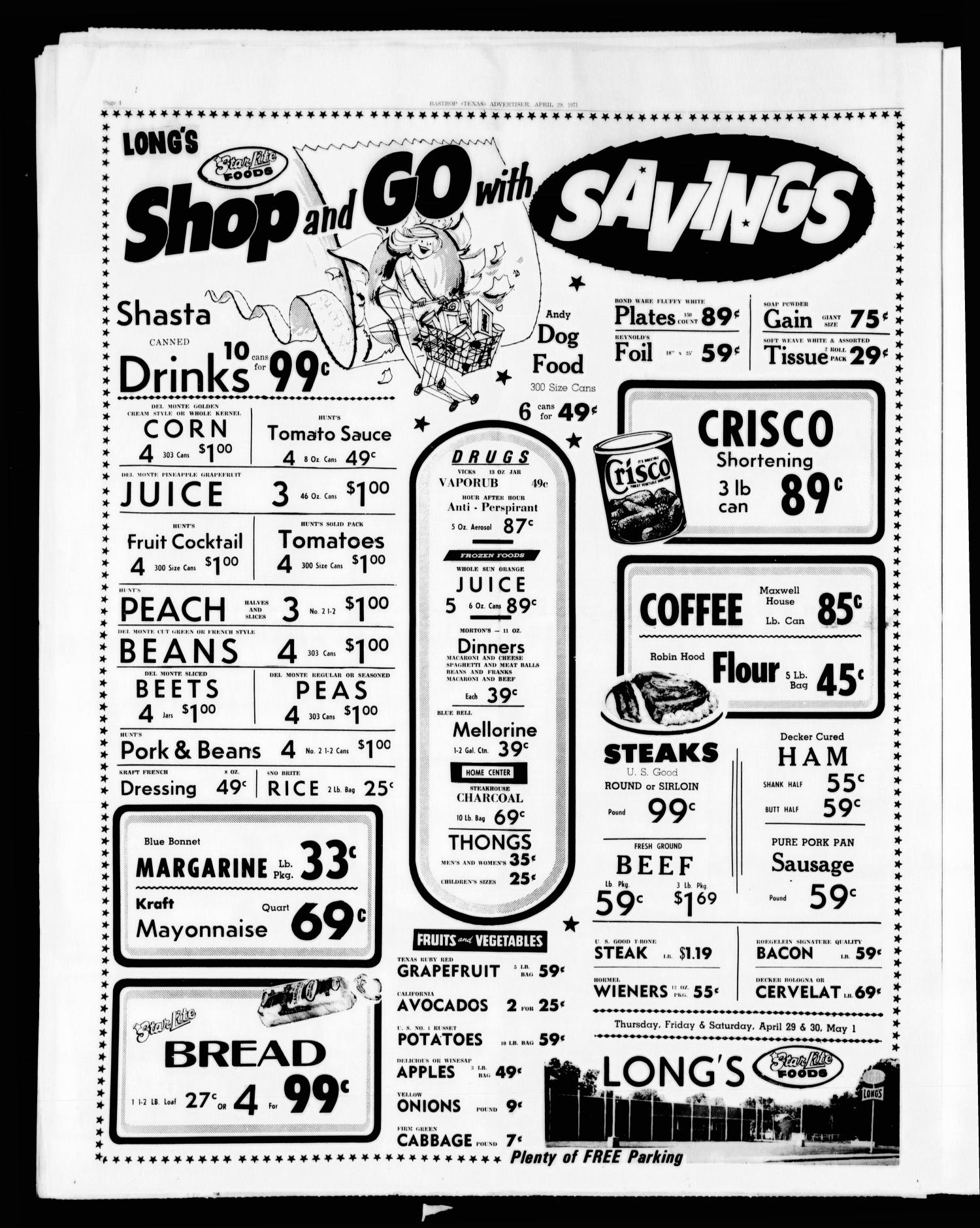Bastrop Advertiser and Bastrop County News (Bastrop, Tex.), Vol. [118], No. 9, Ed. 1 Thursday, April 29, 1971
                                                
                                                    [Sequence #]: 4 of 8
                                                