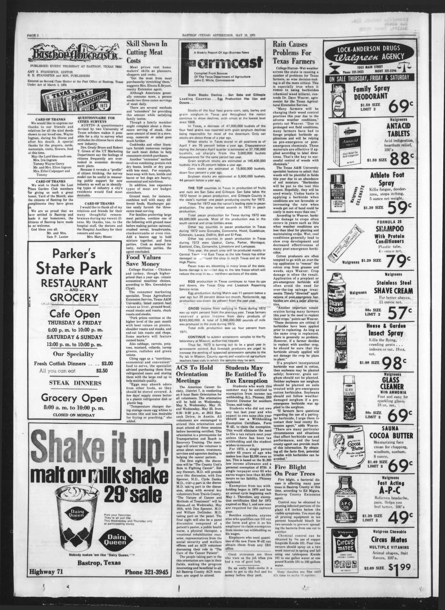 Bastrop Advertiser and Bastrop County News (Bastrop, Tex.), Vol. [120], No. 11, Ed. 1 Thursday, May 10, 1973
                                                
                                                    [Sequence #]: 2 of 12
                                                