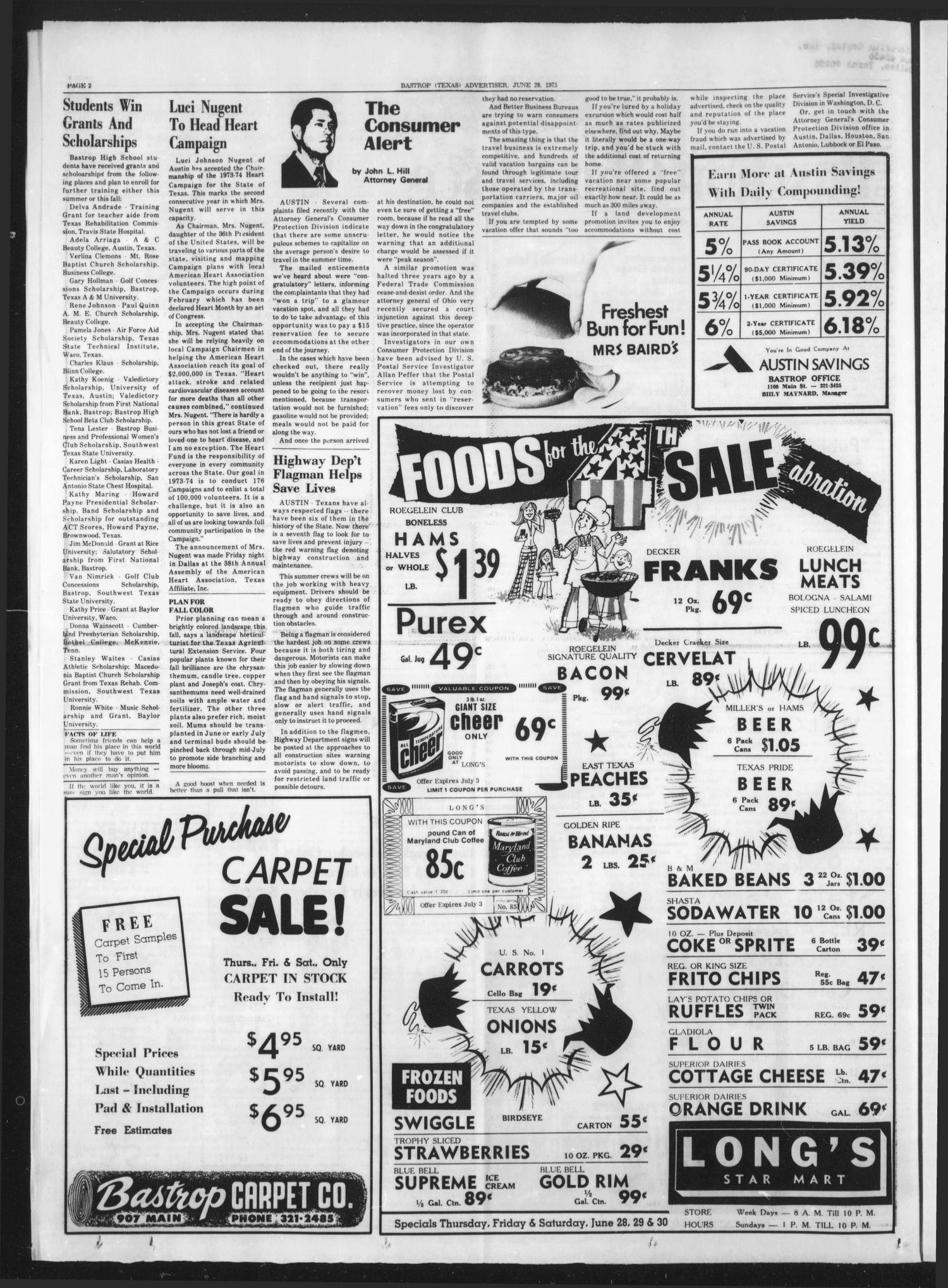 Bastrop Advertiser and Bastrop County News (Bastrop, Tex.), Vol. [120], No. 18, Ed. 1 Thursday, June 28, 1973
                                                
                                                    [Sequence #]: 2 of 12
                                                