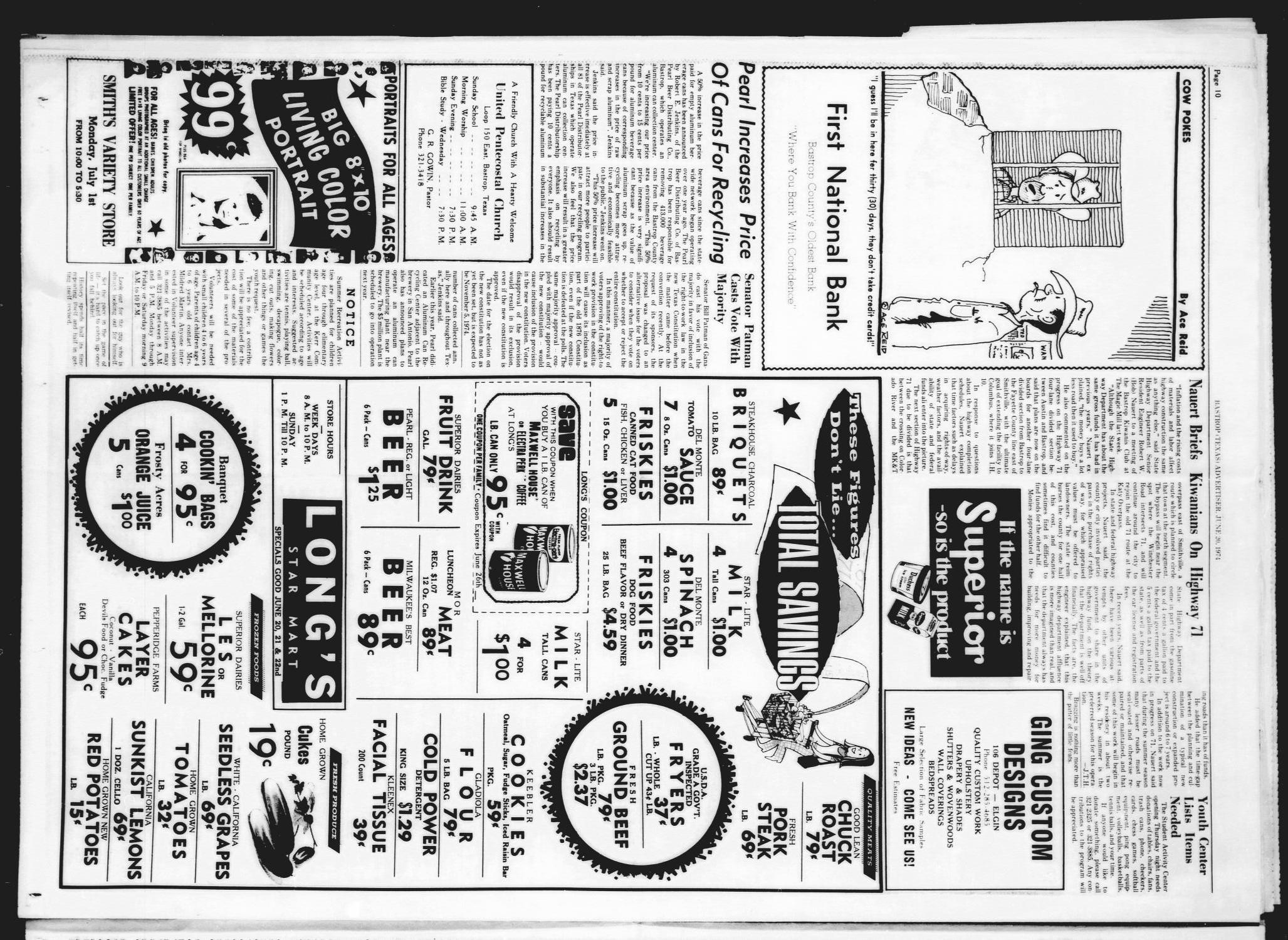 Bastrop Advertiser and Bastrop County News (Bastrop, Tex.), Vol. [121], No. 16, Ed. 1 Thursday, June 20, 1974
                                                
                                                    [Sequence #]: 10 of 10
                                                